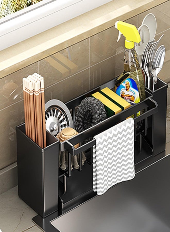 RAKSONIC Utensil Holder, 3 Compartments Utensil Drying Rack, Dish Drainer for Kitchen Counter,Kitchen Utensils Holder with Towel Bar,Self-Draining Tray Design(Black) - Image 1